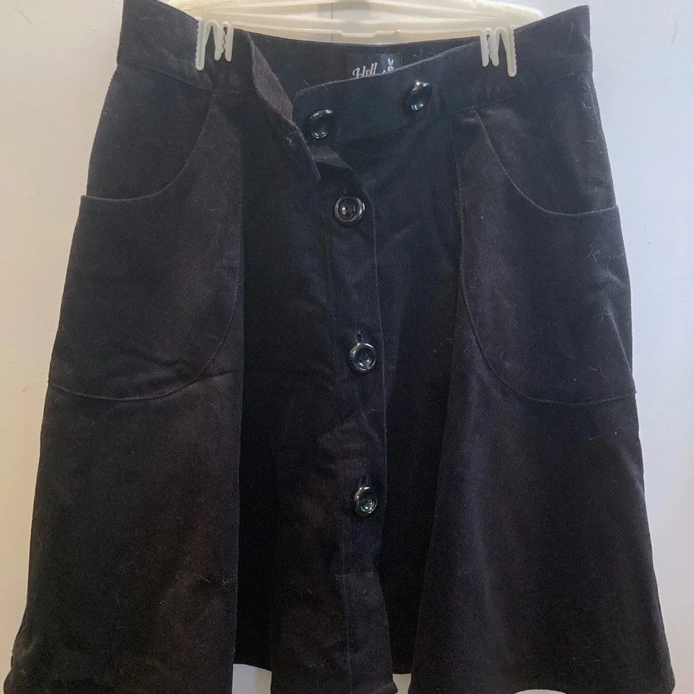 NWT Black Hell Bunny Corduroy Wonder Years Knee Skirt with Buttons and Pockets - Picture 8 of 12